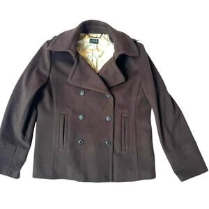 J.Crew Women’s Wool Peacoat Brown XL Double Breasted Hip Length Winter Jacket